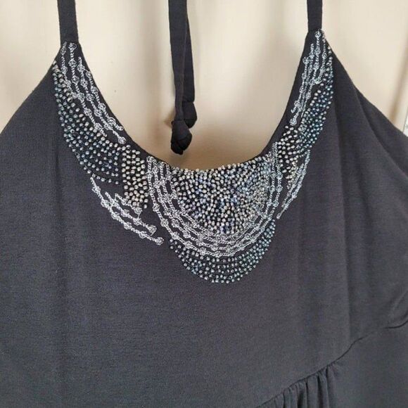 Tommy Bahama Size XXS Tambour Beaded Halter Maxi Dress Viscose Stretch Black - Picture 7 of 9